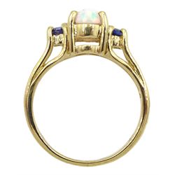 9ct gold oval opal and sapphire ring, hallmarked 