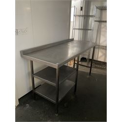 Stainless steel preparation table with two shelves- LOT SUBJECT TO VAT ON THE HAMMER PRICE - To be collected by appointment from The Ambassador Hotel, 36-38 Esplanade, Scarborough YO11 2AY. ALL GOODS MUST BE REMOVED BY WEDNESDAY 15TH JUNE.