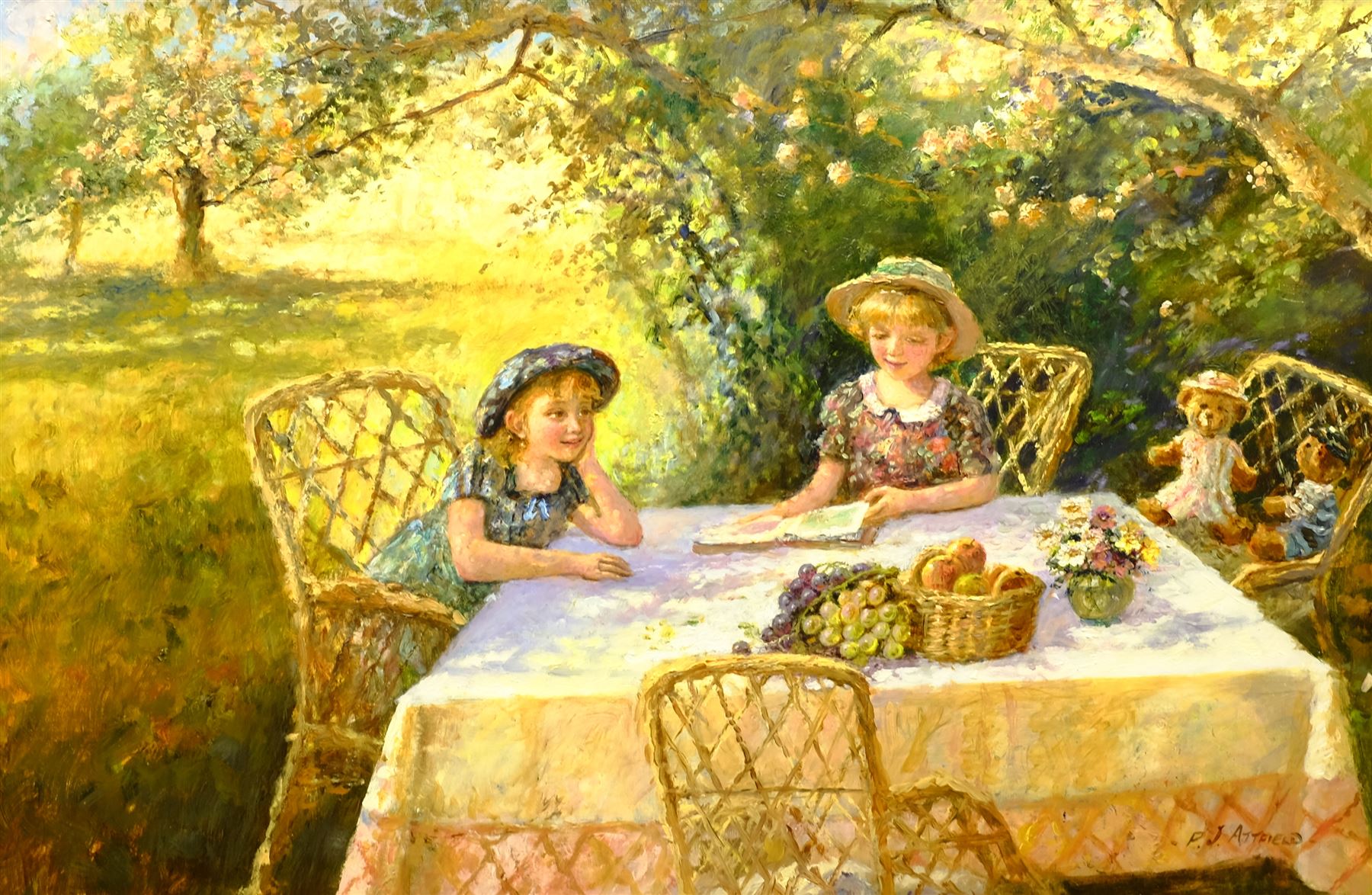 Paul J Attfield (British 1950-): Teddy Bear's Picnic, oil on canvas signed 50cm x 75cm