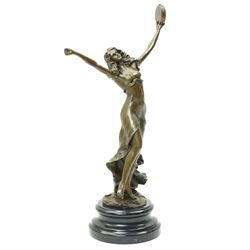 After Cezaro -Bronze figure of a Tambourine Dancer with foundry mark on marble base H45cm
