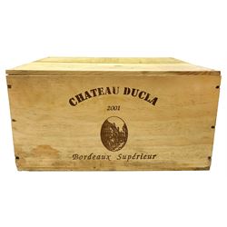 Chateau Ducla 2001 Bordeaux Superieur, 75cl, six bottles, in original wine crate