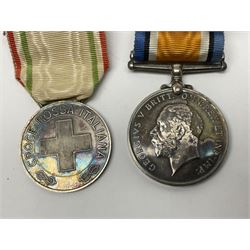 WW2 pair of medals comprising British War Medal and Victory Medal awarded to G.S. Brock B.R.C. St. J.J.; together with French 1914-18 Commemorative War Medal with MID oak leaves, Italian Red Cross Medal, Red Cross Society Medallion inscribed 5183 George S. Brock and Primrose League Medal