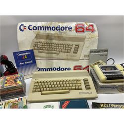 Commodore 64 games computer with boxed 1530 Datassette Unit Model C2N, two joysticks, over seventy games and twenty-two Commodore magazines; polystyrene box inner and card slip-case