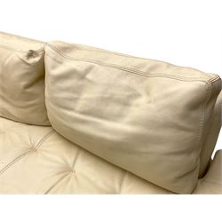 Roche-Bobois - large corner sofa, upholstered in ivory leather with buttoned seat cushions, raised on a stained beech base with bracket feet