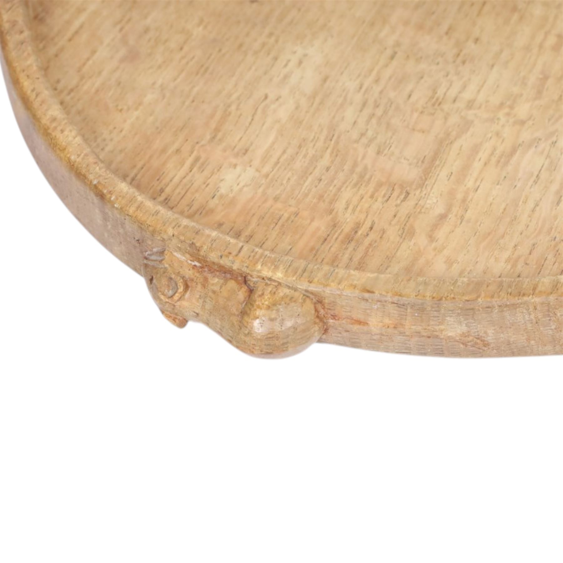 Mouseman -  oak kidney shaped tea tray, with twin carved mouse signature handles, by the workshop of Robert Thompson of Kilburn