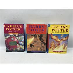 Collection of first edition books, to include J.K. Rowling; Harry Potter and the Goblet of Fire, Harry Potter and the Order of the Phoenix, Harry Potter and the Half Blood Prince, Harry Potter and the Deathly Hallows, Harrius Potter et Philosophi Lapis, G.P.Taylor; Shadowmancer, signed by author, Hans Hass; Men and Sharks, etc (15)    