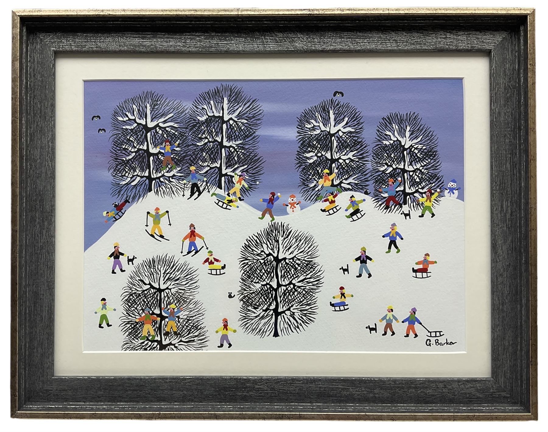 Gordon Barker (British 1960-): 'Out in the Snow what Fun', acrylic on paper signed 25cm x 34cm