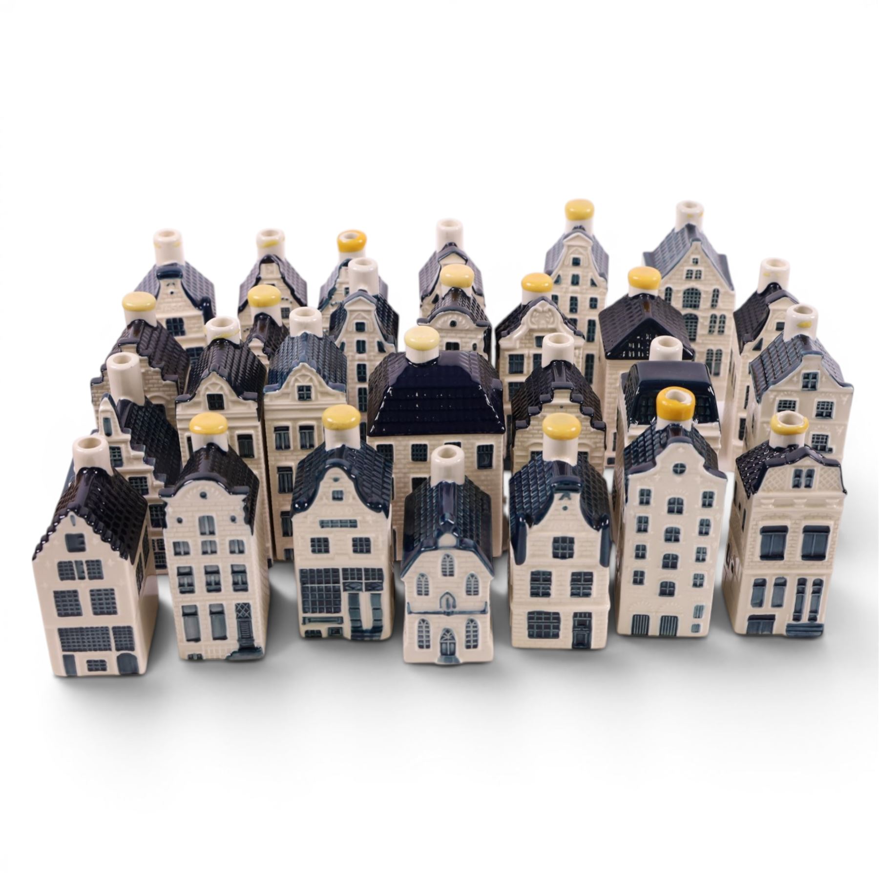 Forty Blue Delft's KLM Airlines, Bols decanters, shaped as Dutch houses