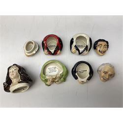 Twenty Face Pots by Kevin Frances, to include The Queen, The Queens mother, Sherlock Holmes, Tony Blair, Scrooge, Helen of Troy etc, some boxed 