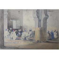 Eugene Delacroix (French 1798-1863): 'In an Algerian Mosque', watercolour signed with the artist's studio stamp 'E.D' lower left (L.838a), titled on the mount 17cm x 25cm
Provenance: Artist's studio mark (L.838a); his sale, Paris, Hôtel Drouot, 1860's 