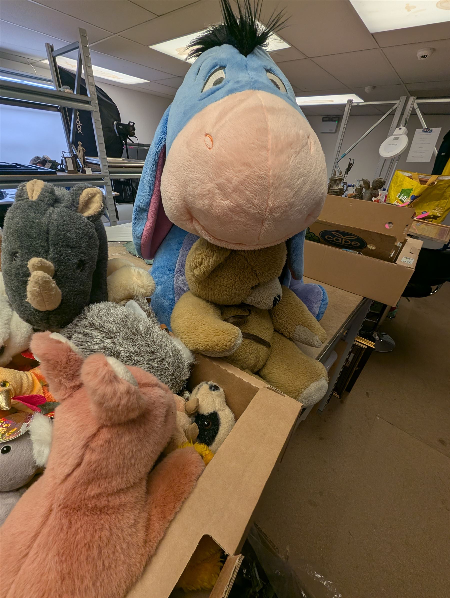 Collection of vintage and modern soft toys, including TY Beanie Babies, Disney Store Eeyore, etc