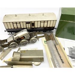 '0' gauge - part constructed Caledonian Railway 0-8-0 Tank locomotive kit with photographs but no instructions; and two scratch-built wooden Caledonian Railway passenger coaches (3)