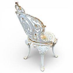 Victorian cast iron white painted garden chairs and table with aluminium top