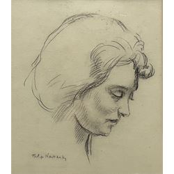 Philip Naviasky (Northern British 1894-1983): Profile Portrait of the Artist's Wife Millie, charcoal on paper signed 23cm x 19.5cm 
Provenance: private collection; Morphets Auctioneers 1st December 2016 Lot 381