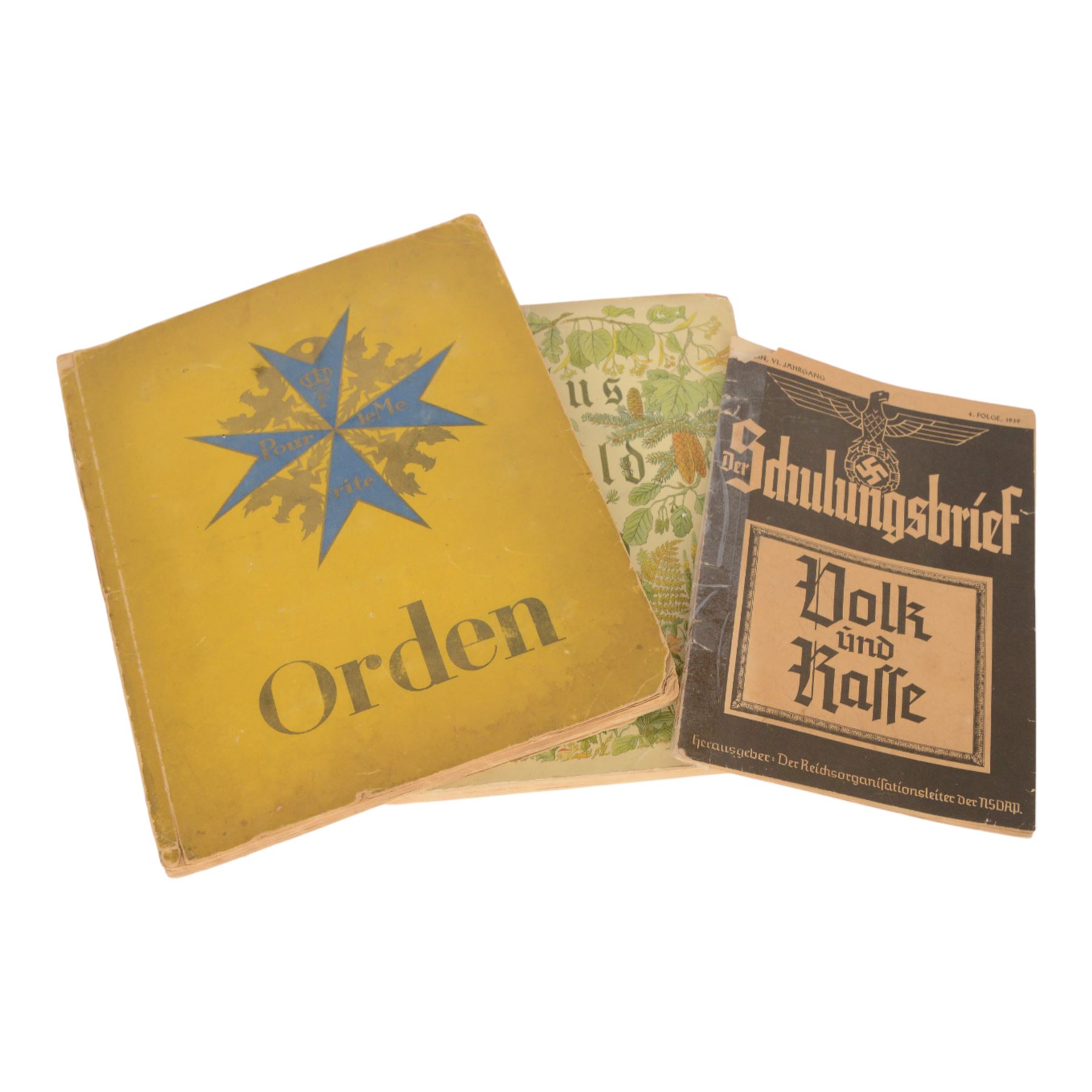German Cigarette album on Imperial German Orders, medals & decorations together with a Third Reich Cigarette card album on Wild Flowers, Third Reich magazine Der Schulungsbrief

