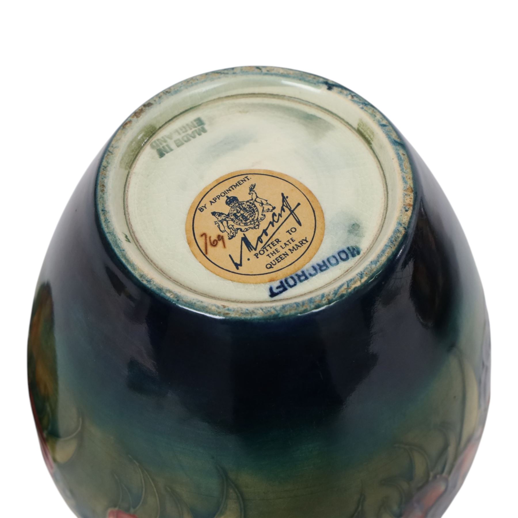 Moorcroft Anemone pattern ginger jar, together with Leave and Berry pattern plate, both with impressed marks beneath, ginger jar H16cm