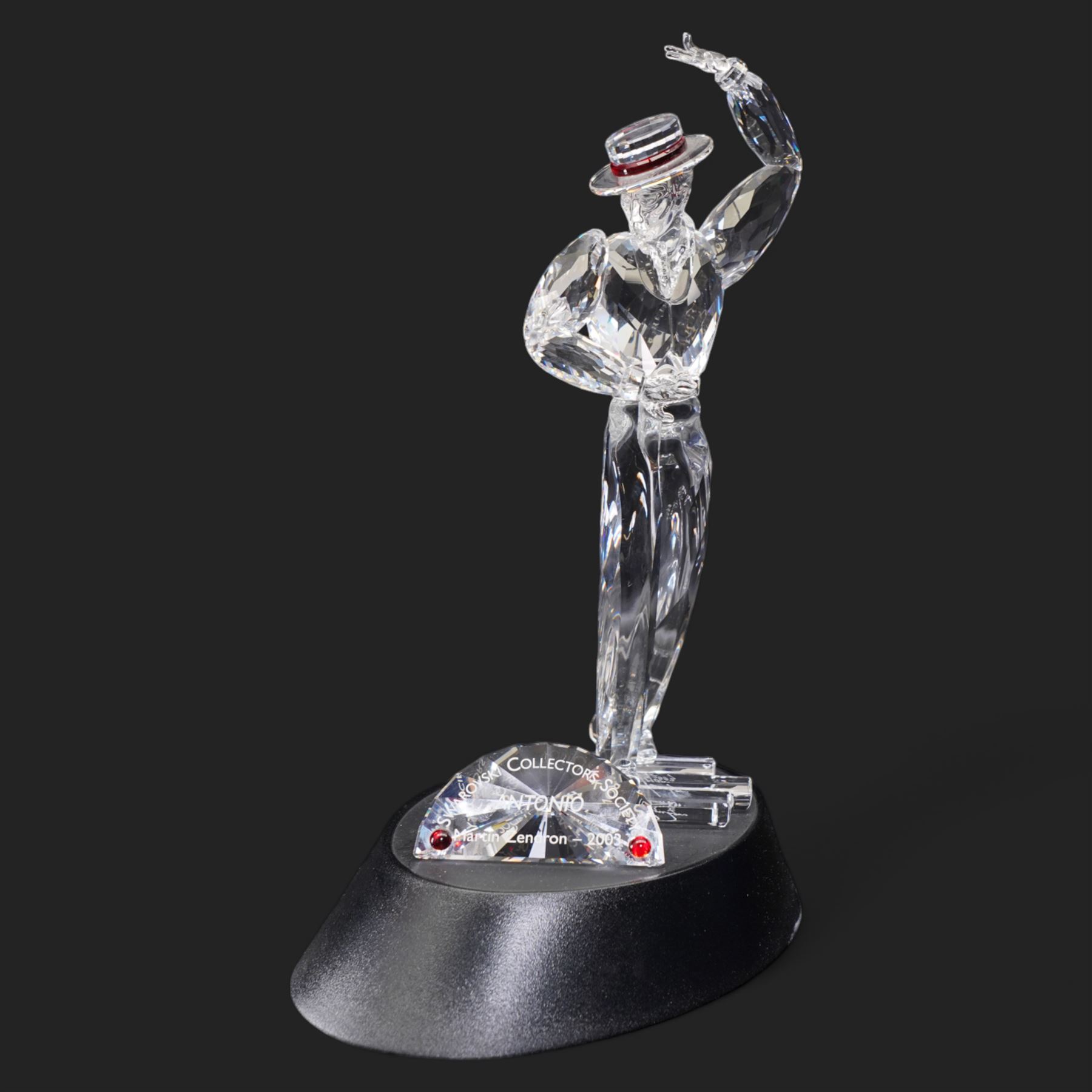 Swarovski crystal 'Antonio' ornament from the 'Magic of Dance' collection with accompanying plaque and stand, together with a Young Gorilla and Fox, boxed (3) 
