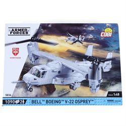 Three Cobi Bricks Armed Forces sets, comprising 1:32 scale no. 5906 Sikorsky UH-60 Black Hawk, 1:35 scale no. 2627 Challenger 2 and 1:48 scale no. 5836 Bell Boeing V-22 Osprey, all in sealed boxes