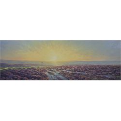 Christopher Geall (British 1965-): Sunrise over the Moors, oil on canvas signed 51cm x 150cm 