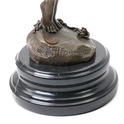 Bronze figure of a nude female holding a vine, after 'H. Frishmuth', with foundry mark on socle base, H38cm
