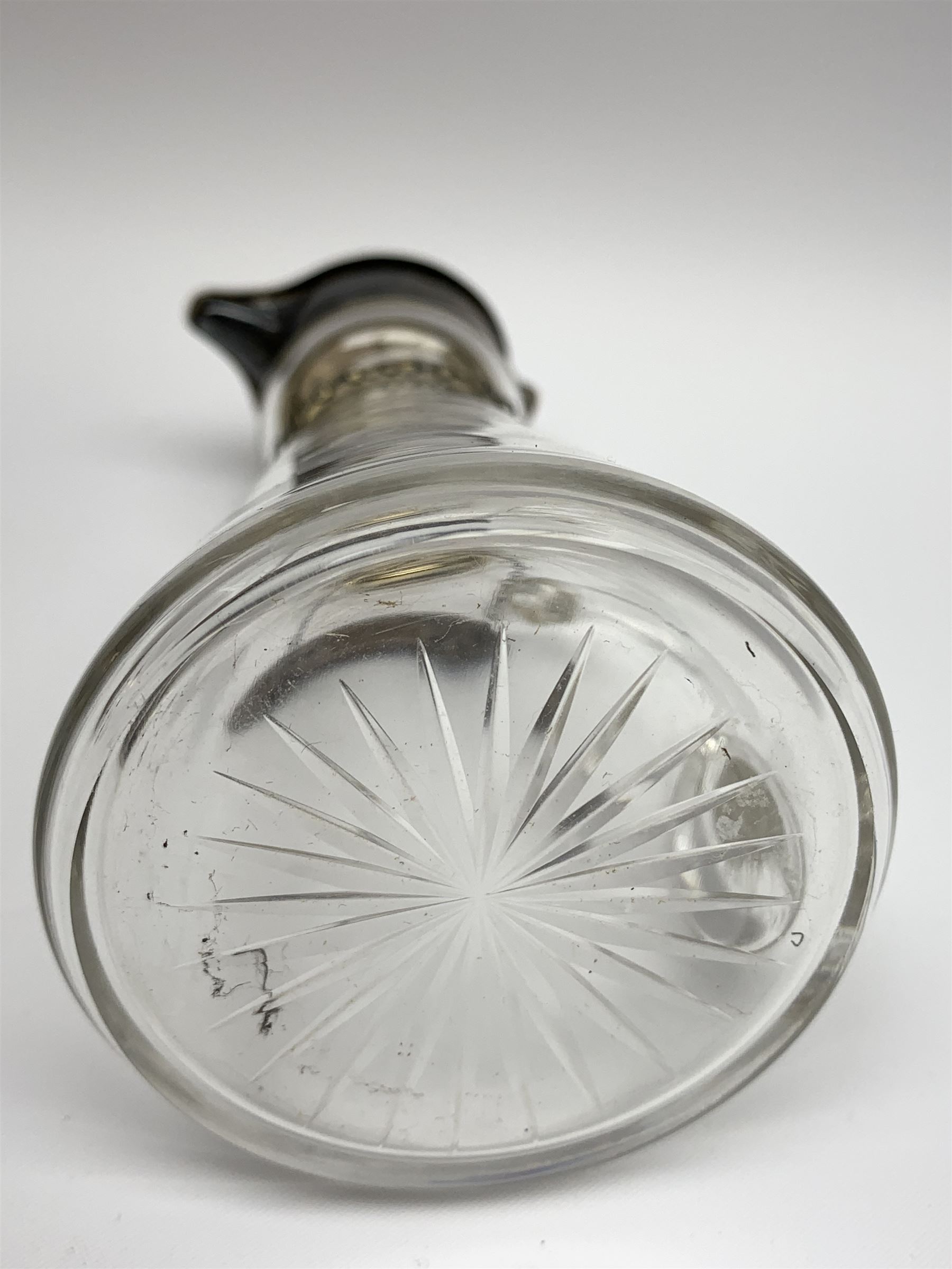 Edwardian silver mounted whisky noggin, of tapering cylindrical form with hinged flat cover, H12cm, together with a silver whisky label, each hallmarked H B Johnson & Co, London, whisky noggin dated 1906, label 1910