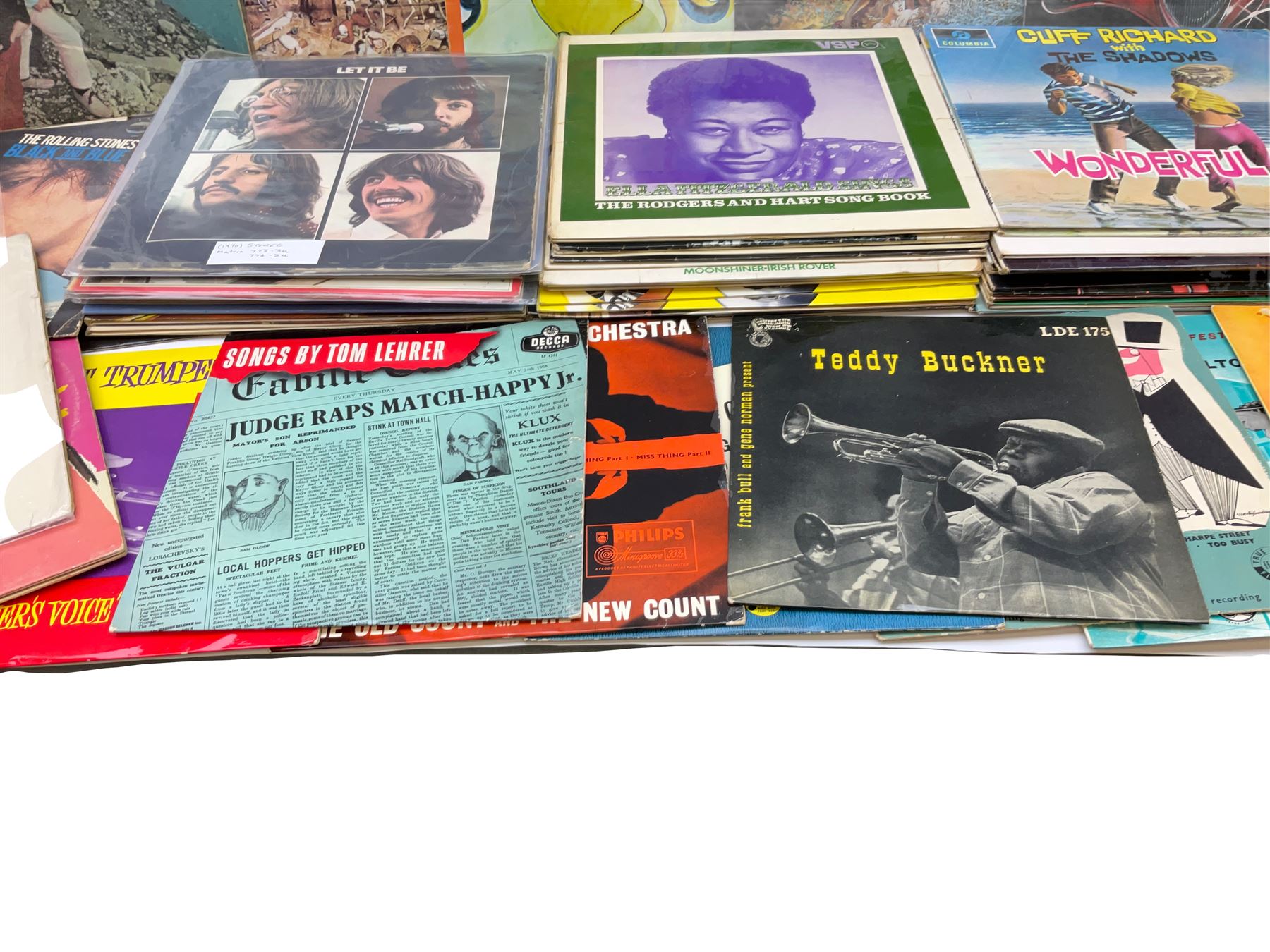 Over seventy LP records 1960s/70s/80s including seven Beatles, five Rolling Stones, Cliff Richard and The Shadows, Isaac Hayes, Jackson Browne, The Osmonds, Beach Boys, Duane Eddy, Buddy Holly, Elvis Presley, Carpenters, Thin Lizzy, Meat Loaf, Black Sabbath, Dubliners etc; and twelve 10