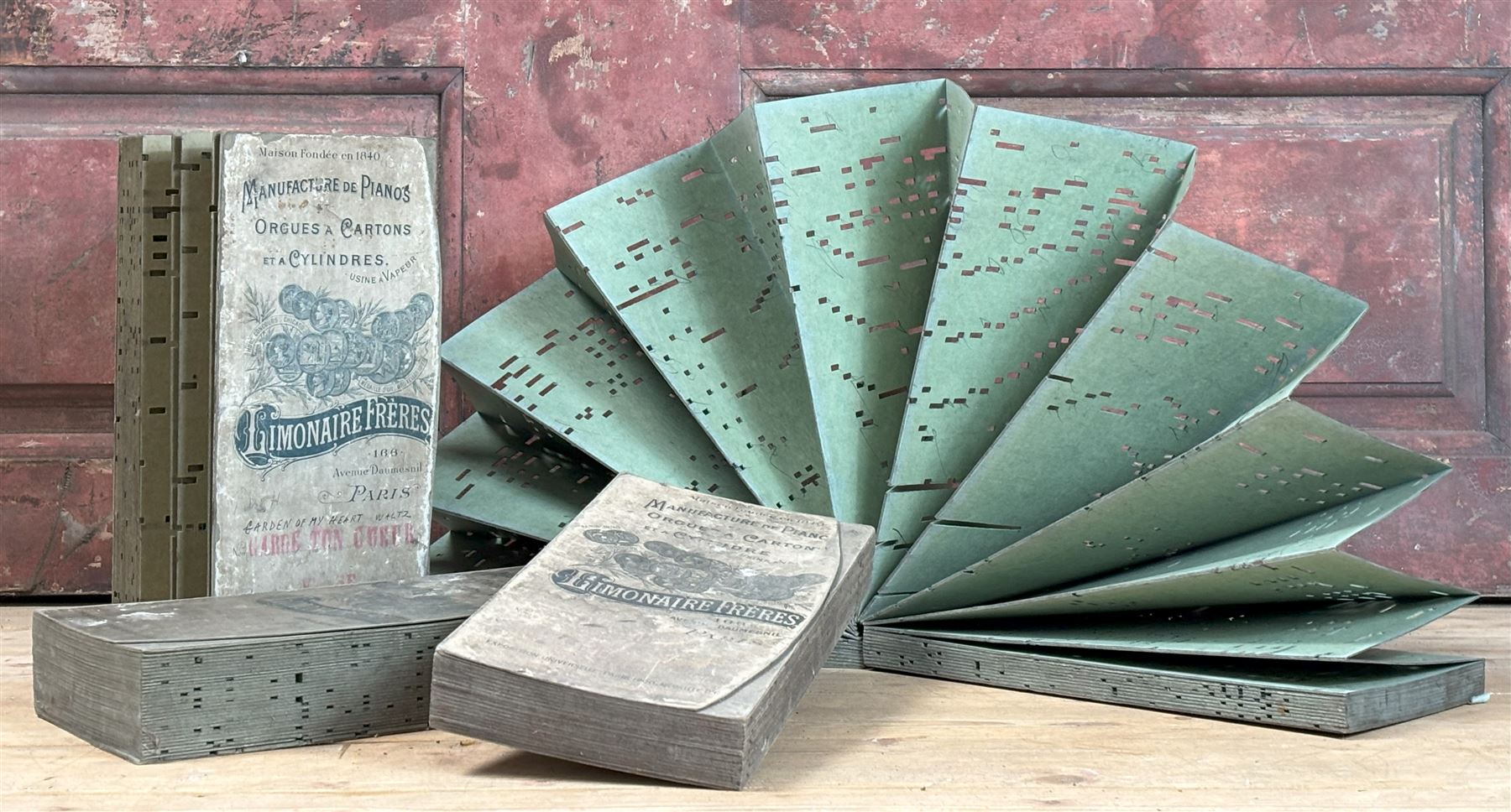 Set of four perforated cardboard music books for the limonaire fairground organ. (4) - COLLECTION BY APPOINTMENT FROM: The White House, Thirsk Road, Easingwold, York, YO61 3NF - CALL 01723 507111 TO ARRANGE