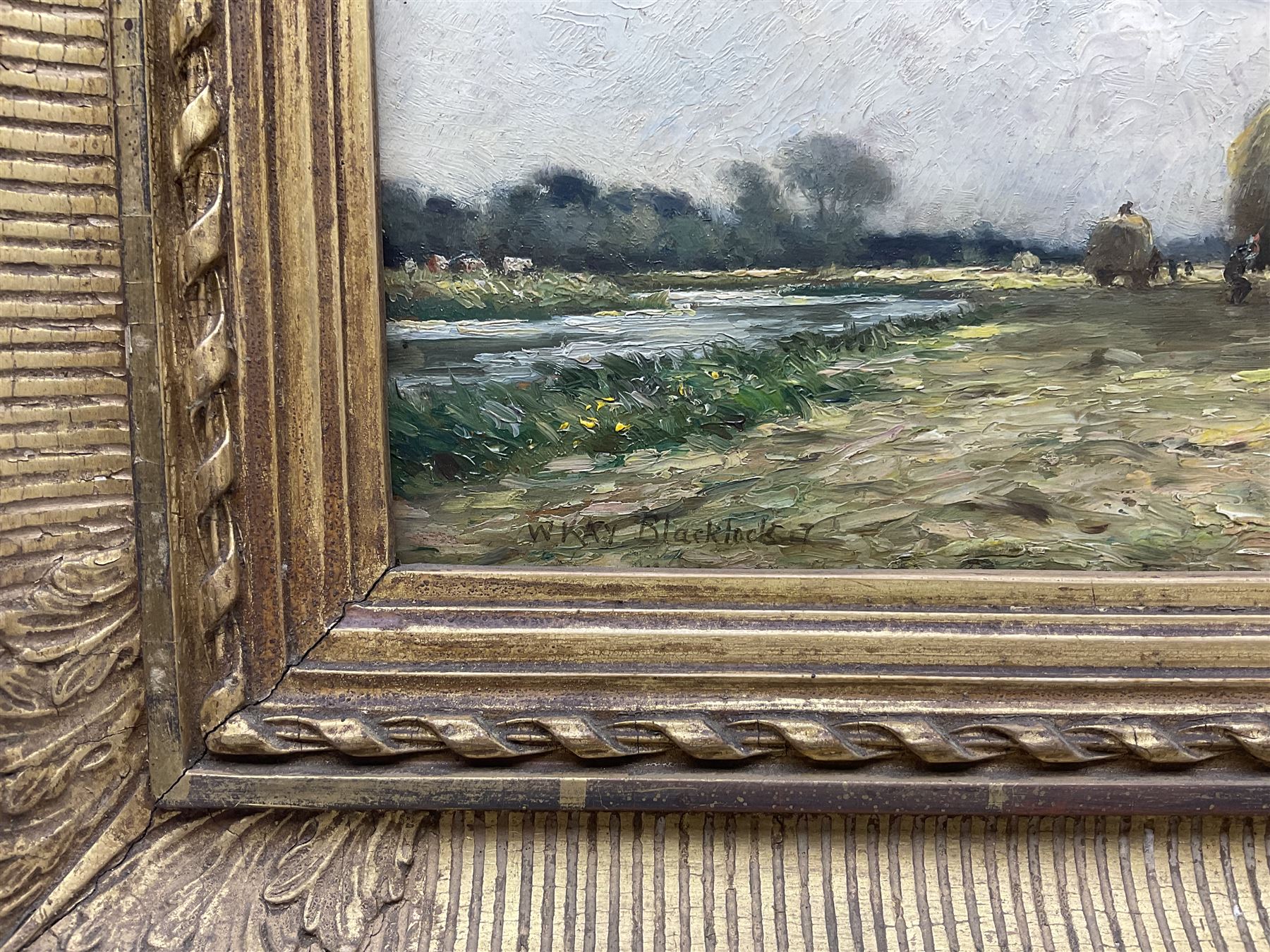 William Kay Blacklock (British 1872-1944): Loading the Hay Carts, oil on board signed, inscribed and dated 1917 verso 21cm x 27cm