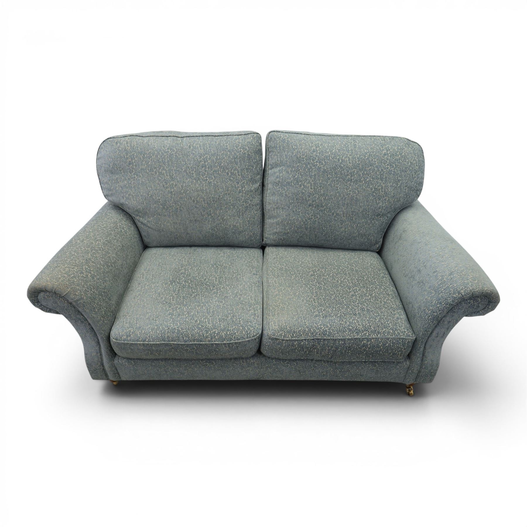 Marks & Spencer - 'Salisbury' two seater sofa, upholstered in blue fabric, scrolled arms and loose cushions