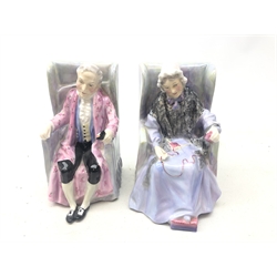  A pair of Royal Doulton bookend figurines, Joan HN2023 and Darby HN2024, each with printed mark to base, H14.5cm.  