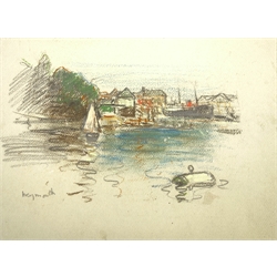 Frederic Stuart Richardson (Staithes Group 1855-1934): River Landscape, watercolour signed with initials 30cm x 25cm; 'Weymouth' and four other watercolours unsigned, various sizes (6)  (unframed) 
Provenance: by descent through the family