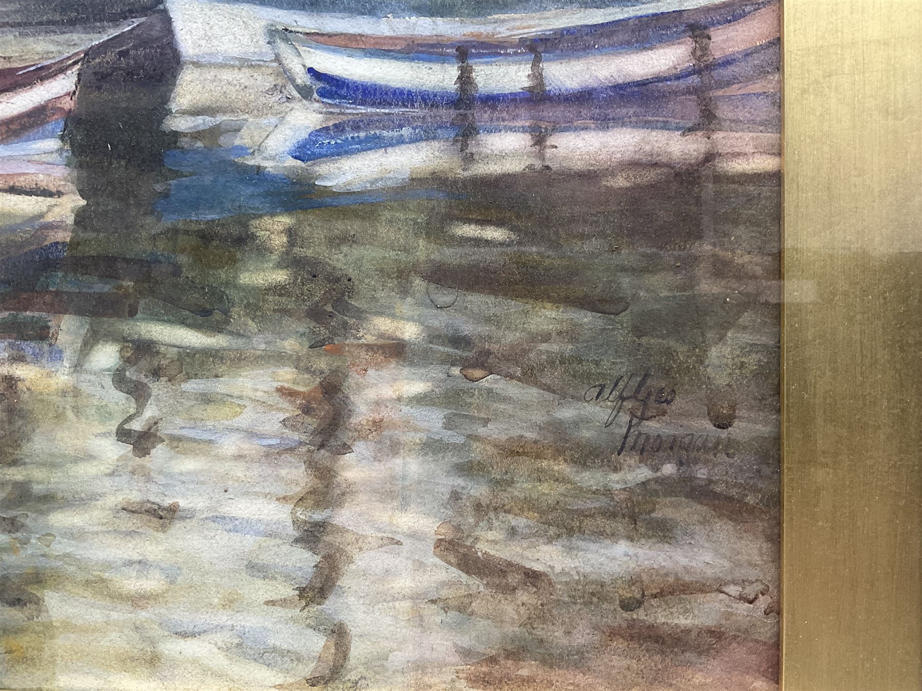 Alfred George Morgan (British 1848-1930): Preparing the Boats at Sunrise, watercolour signed 45cm x 39cm