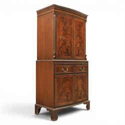 Georgian design mahogany cocktail drinks cabinet, bow fronted with mirrored and maple inte...