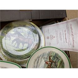 Quantity of ceramics to include Adam’s tea cup and saucer decorated in the ‘Old English Sports’ pattern, Copeland Spode ‘The Huntsman’ series cup and plates, and a quantity of collectors plates of equestrian interest etc in one box