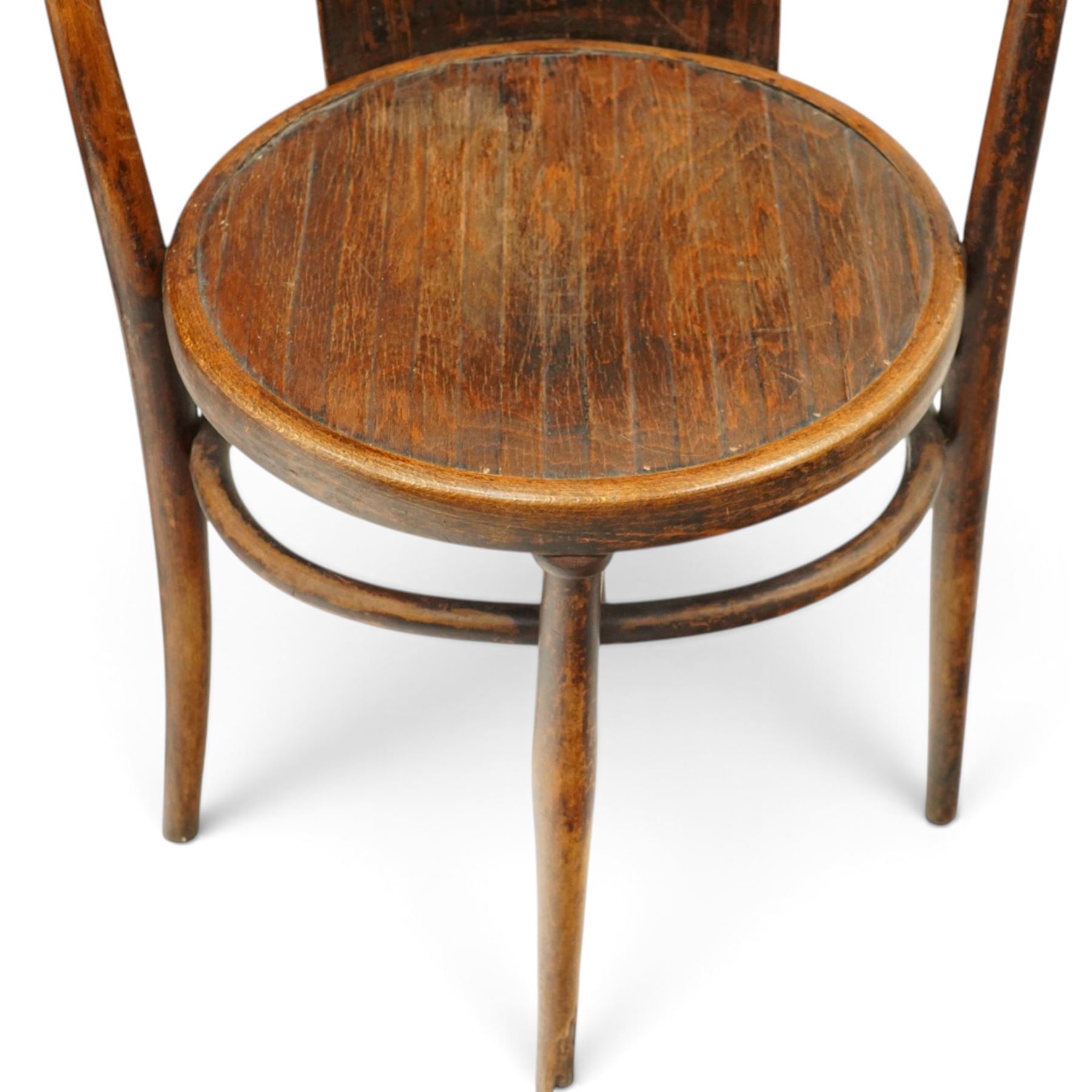 Fischel - Set of six early 20th century Czech Republic bentwood bistro chairs, with continuous hoop back, circular seat on tapering supports united by a stretcher