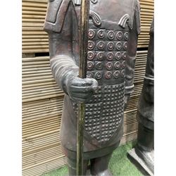 Pair of large terracotta warriors holding a spear (H150cm) - THIS LOT IS TO BE COLLECTED BY APPOINTMENT FROM DUGGLEBY STORAGE, GREAT HILL, EASTFIELD, SCARBOROUGH, YO11 3TX