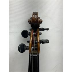 German trade violin c1900 stamped PAGANINI with 35.5cm two-piece maple back and ribs and spruce top L58.5cm overall; in carrying case; and another German trade violin for spares or repair; in carrying case (2)