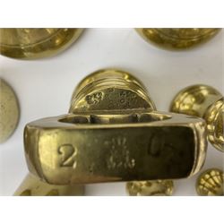 Graduated set of eight brass bell weights, together with a set of five graduating weights (13)