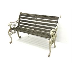 Cast iron two seat garden bench, additional pair of cast iron bench ends