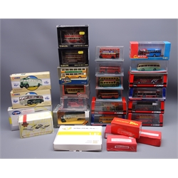  Twenty-seven die-cast models of buses by Corgi/Original Omnibus Company, Trux, Matchbox etc, all boxed some with perspex display cases  