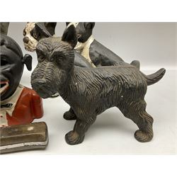 Cast iron doorstops etc modelled as dogs and cats, Jolly man mechanical money bank (a/f) etc