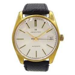 Hamilton gentleman's stainless steel and gold-plated automatic wristwatch, with date aperture, on black leather strap