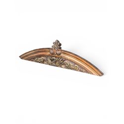 19th century carved pine architectural pediment, detailing floral swags with berries and central serpentine snake head 