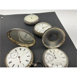 Five Victorian and early 20th century silver lever pocket watches including keyless half hunter, Fattorini & Sons, Bradford, Thomas Russell & Sons, Liverpool and Thomas Yates, Preston and a silver graduating Albert chain with fob