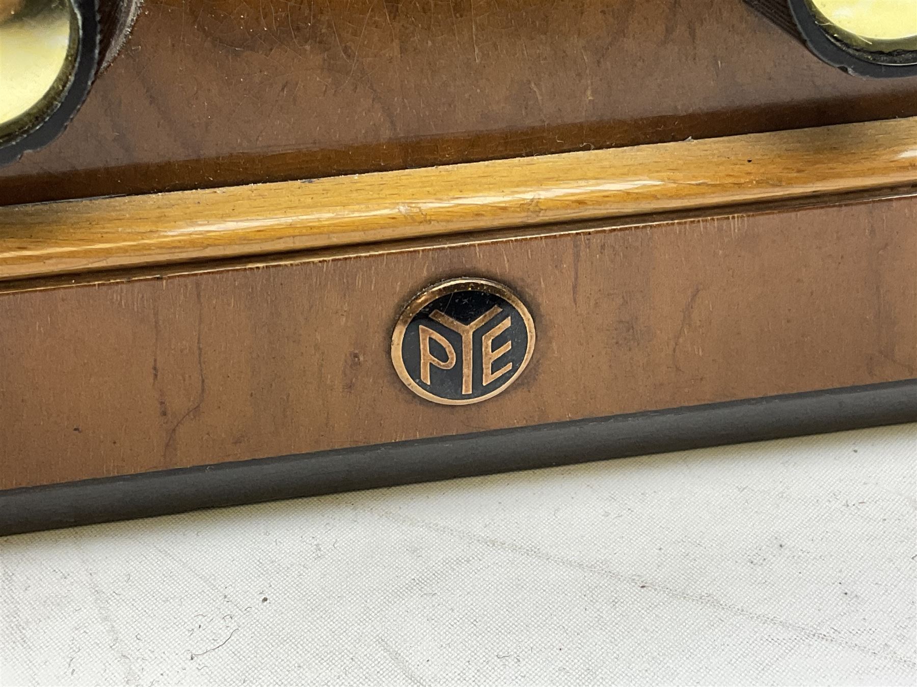 1955 Pye Fenman II valve radio in walnut veneered case, W58cm, together with a 1950s McMichael Type 854 valve radio with Bakelite knobs, W47cm H39cm D24cm, and 1957 Ekco Type A320 radio in dark walnut veneered case (3)