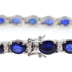18ct white gold oval sapphire and round brilliant cut diamond bracelet, stamped 18K, total sapphire weight approx 10.95 carat