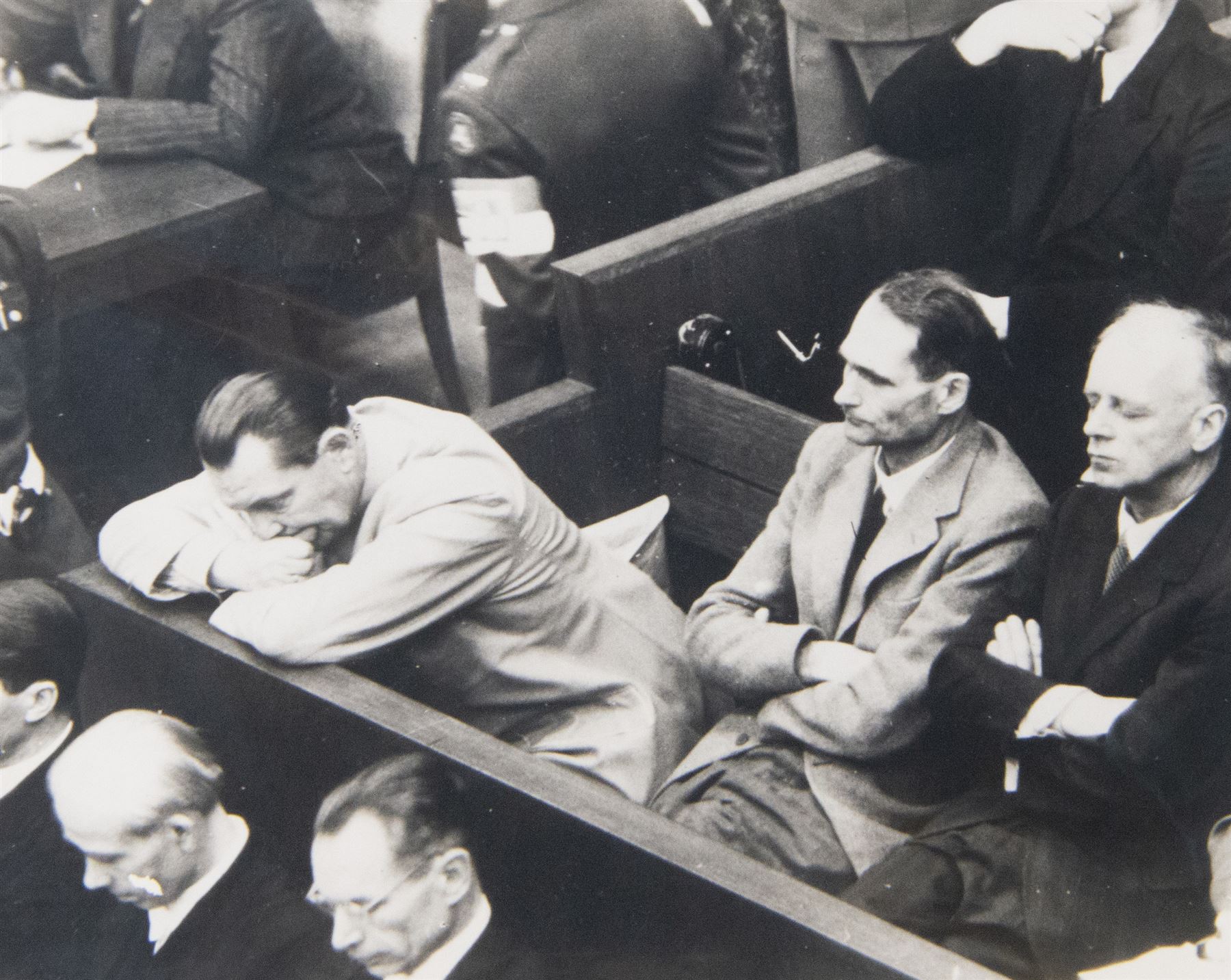 Nuremburg Trails; Booklet: Crime and Court, two letterhead papers for the British War Crimes Executive (E.S.), Press photograph and poster