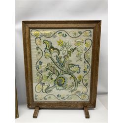 20th century tapestry, converted into a fire screen depicting floral sprigs in a blue border, together with two other framed floral tapestries and one other, firescreen H57cm (4)