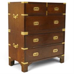 Georgian design mahogany military campaign style chest with central division, the rectangu...