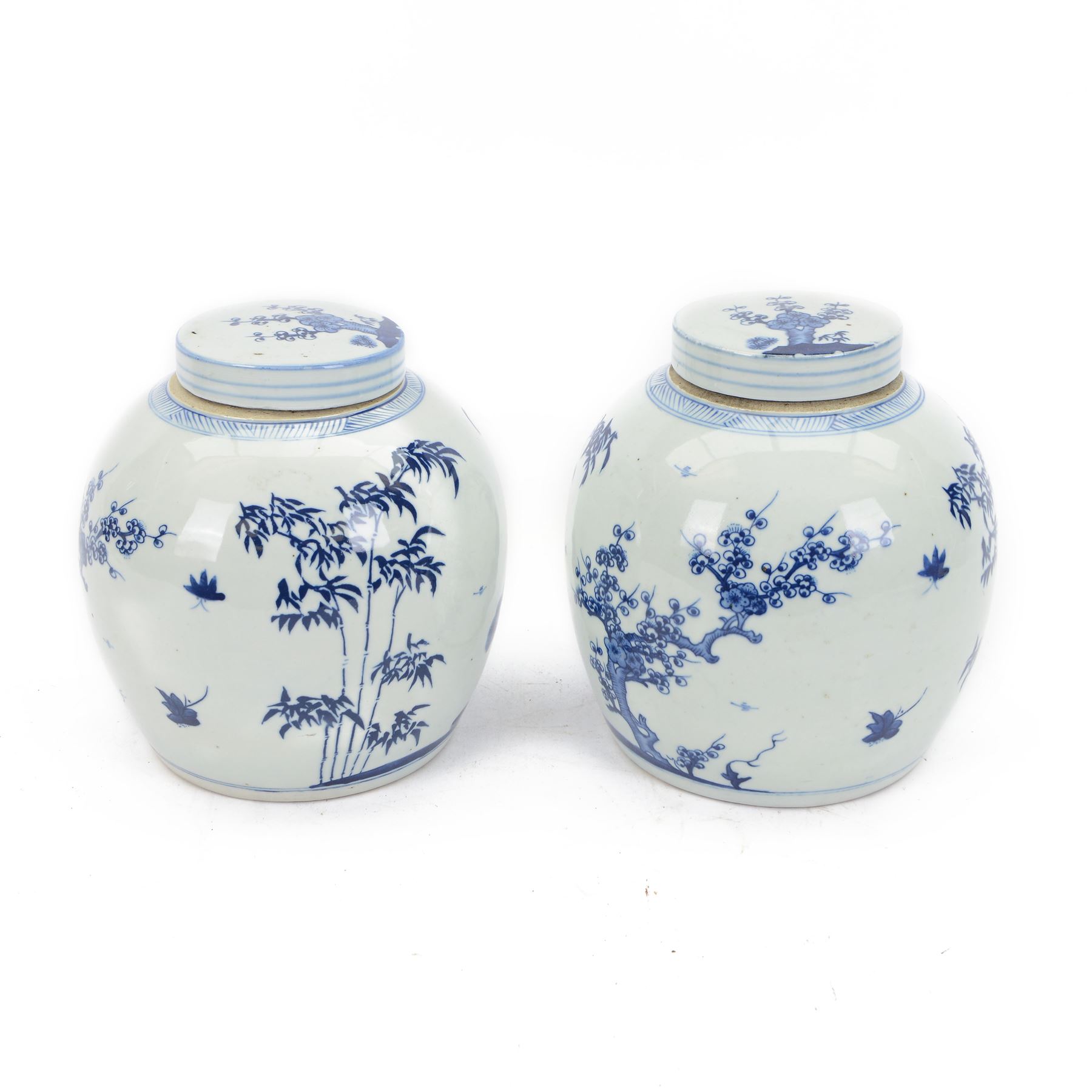 Blue & White Porcelain Ginger Jar - Bamboo & Prunus